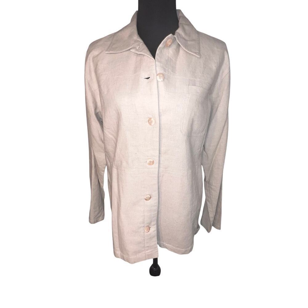 Vintage Dress Barn Ladies M, Linen Blend Button Front Rolltab Adjustable Shacket